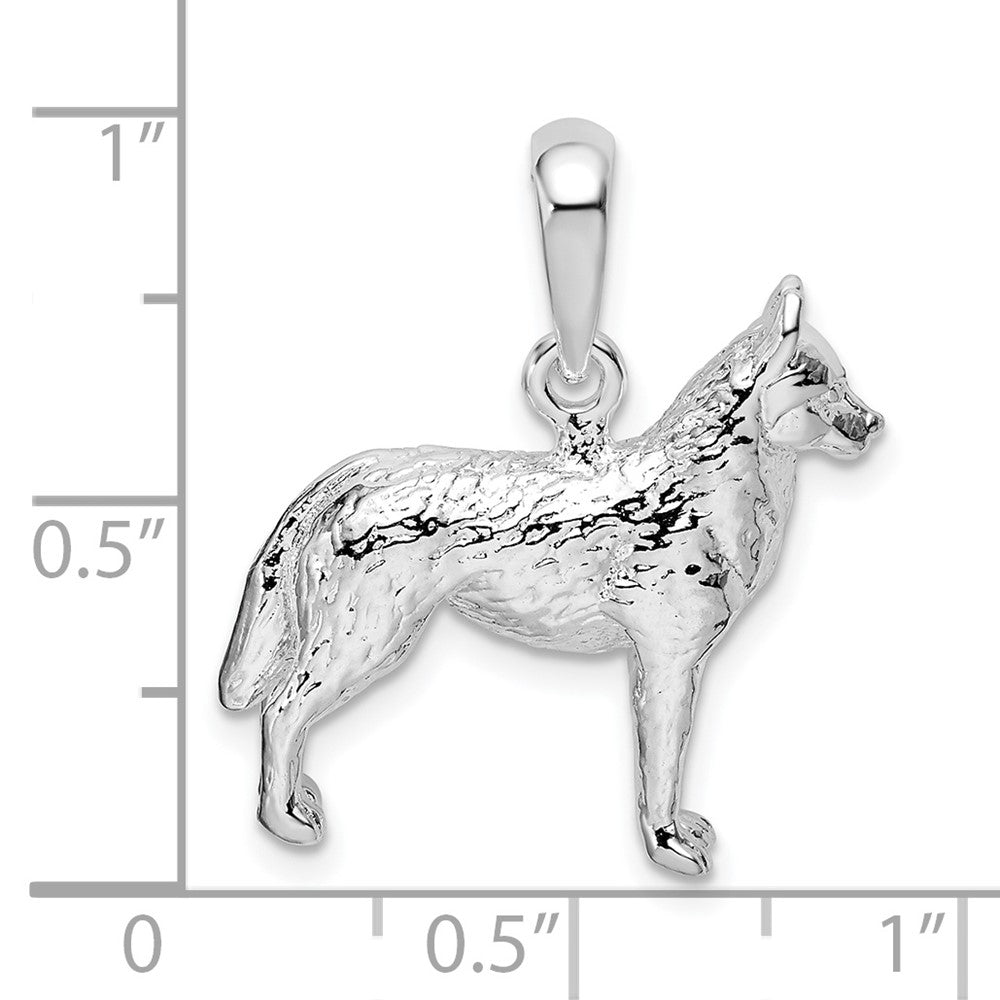 Sterling Silver Rhodium-plated Textured 3D Siberian Husky Pendant