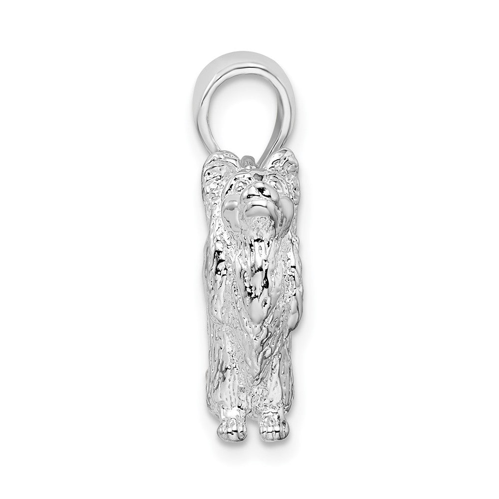 Sterling Silver Rhodium-plated Textured 3D Papillon Dog Pendant