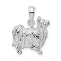 Sterling Silver Rhodium-plated Textured 3D Papillon Dog Pendant