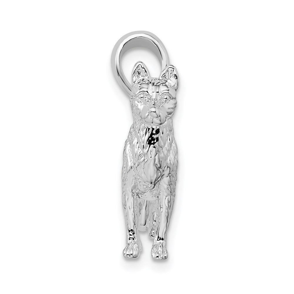 Sterling Silver Rhodium-plated Textured 3D German Shepherd Pendant
