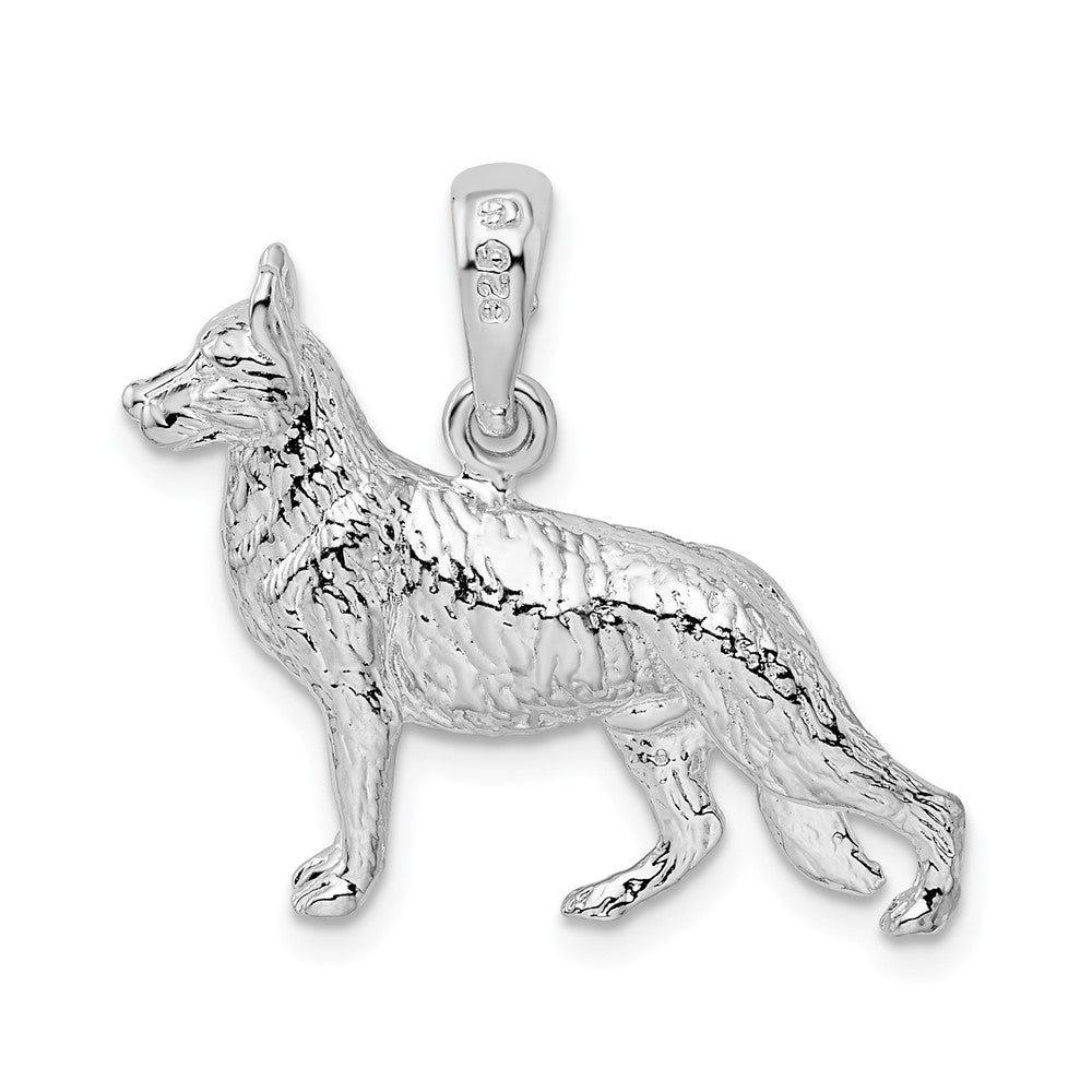 Sterling Silver Rhodium-plated Textured 3D German Shepherd Pendant