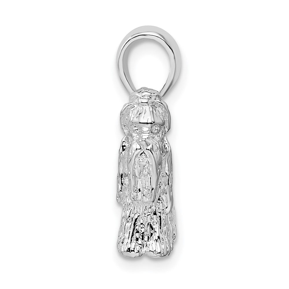 Sterling Silver Rhodium-plated Textured 3D Shih Tzu Dog Pendant