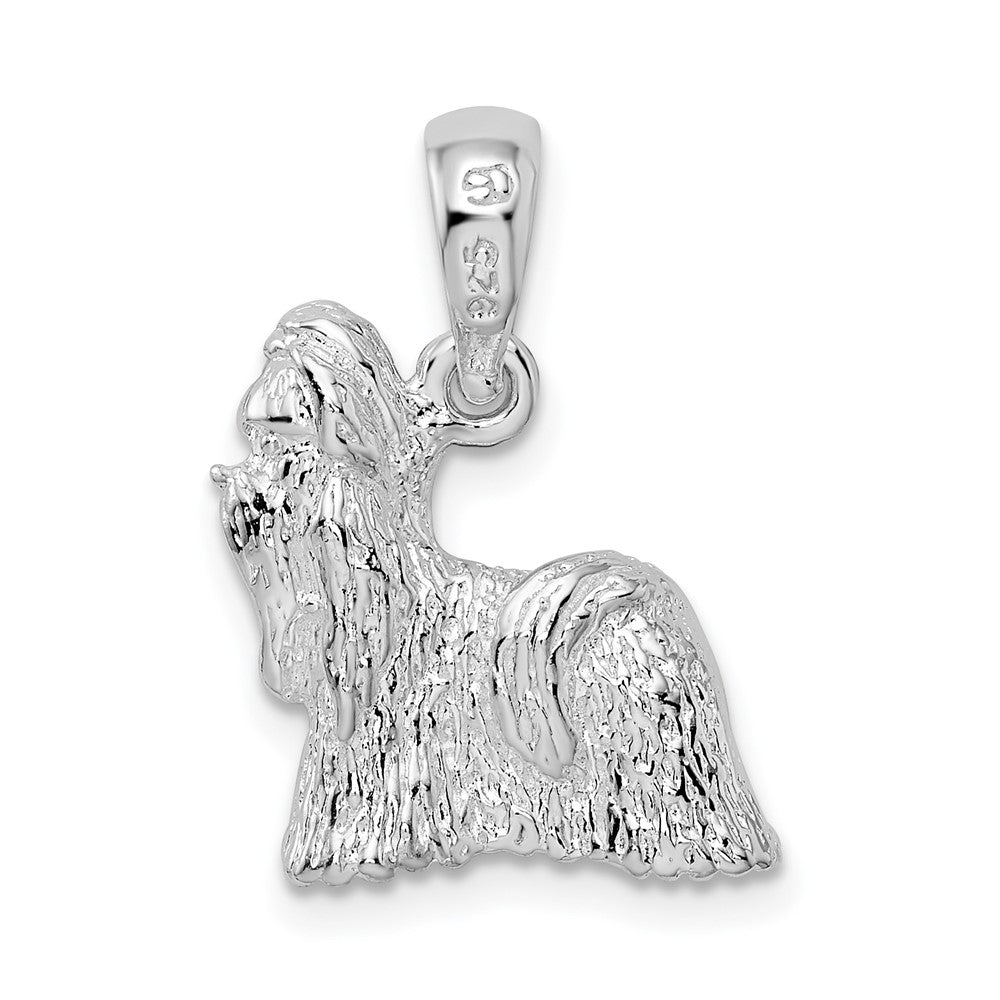 Sterling Silver Rhodium-plated Textured 3D Shih Tzu Dog Pendant