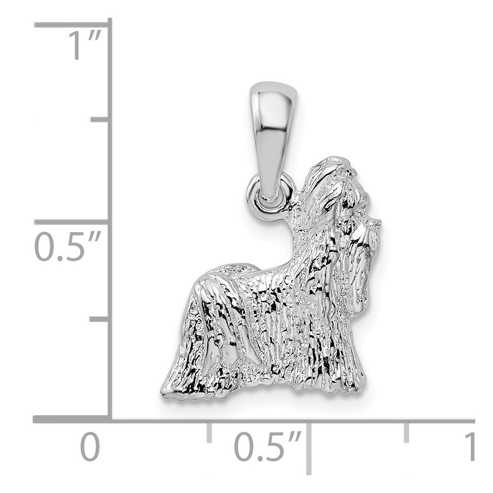 Sterling Silver Rhodium-plated Textured 3D Shih Tzu Dog Pendant