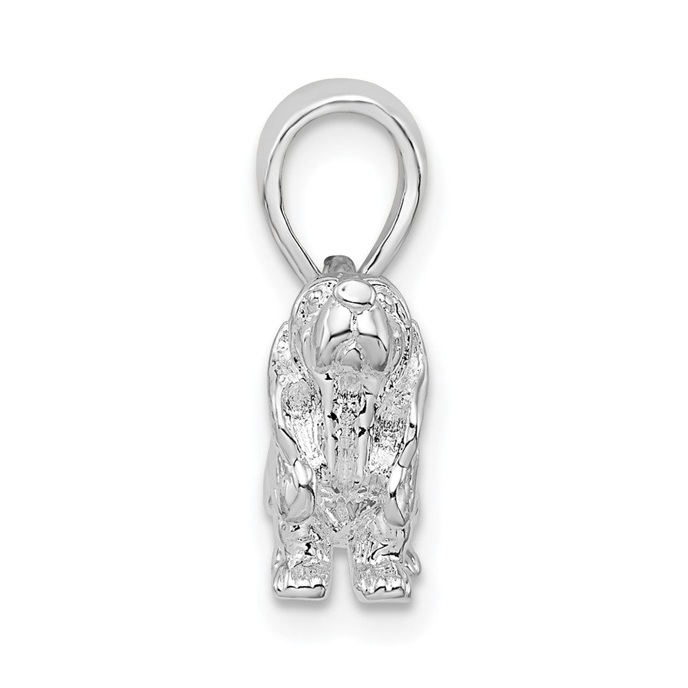 Sterling Silver Rhodium-plated Textured 3D Basset Hound Pendant