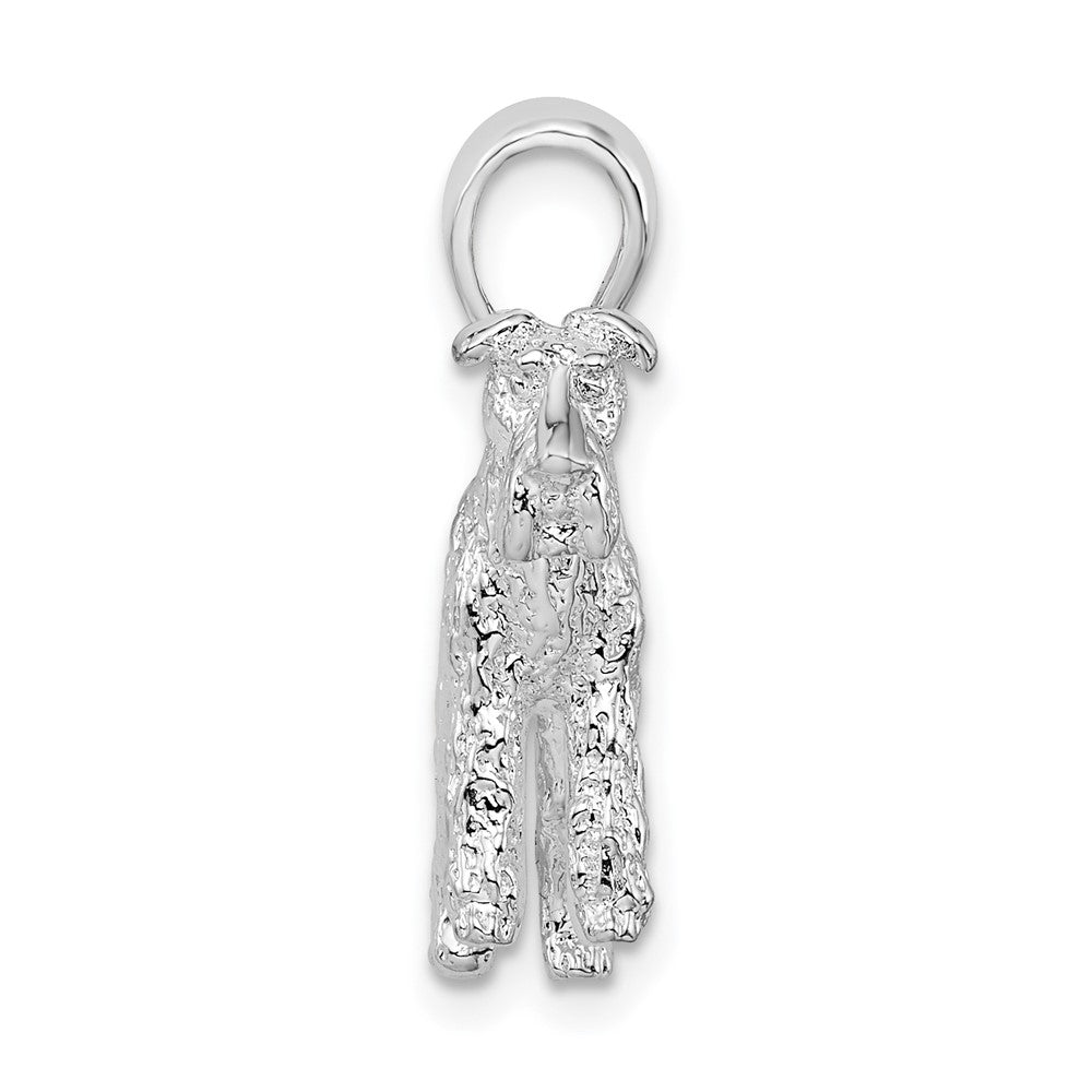 Sterling Silver Rhodium-plated Textured 3D Wire Fox Terrier Pendant