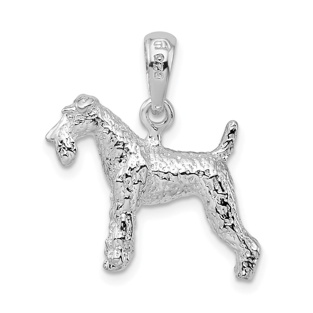 Sterling Silver Rhodium-plated Textured 3D Wire Fox Terrier Pendant