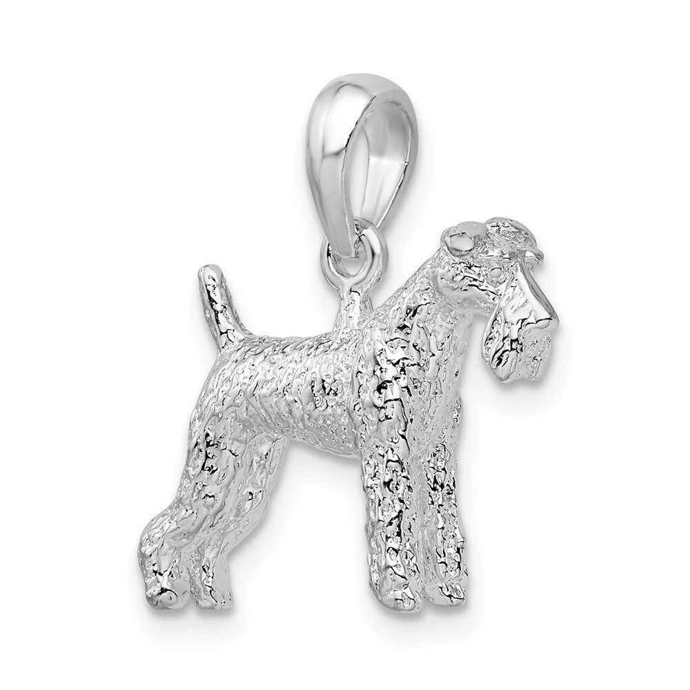 Sterling Silver Rhodium-plated Textured 3D Wire Fox Terrier Pendant