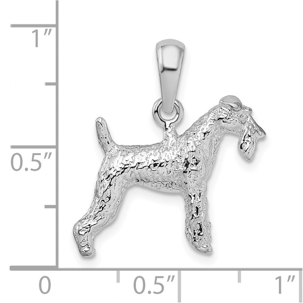 Sterling Silver Rhodium-plated Textured 3D Wire Fox Terrier Pendant