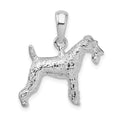 Sterling Silver Rhodium-plated Textured 3D Wire Fox Terrier Pendant