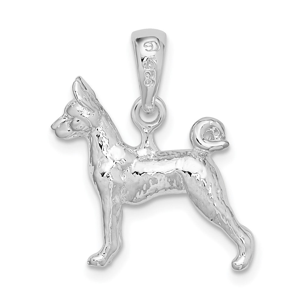 Sterling Silver Rhodium-plated Textured 3D Basenji Dog Pendant
