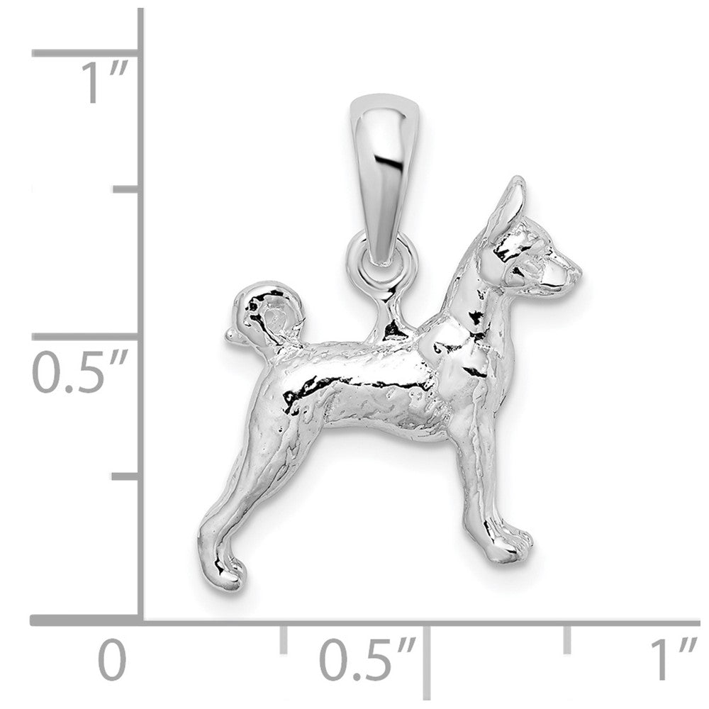 Sterling Silver Rhodium-plated Textured 3D Basenji Dog Pendant