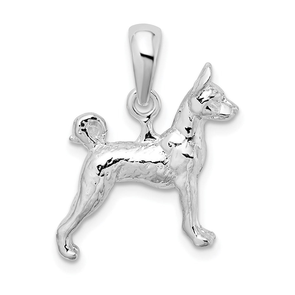 Sterling Silver Rhodium-plated Textured 3D Basenji Dog Pendant