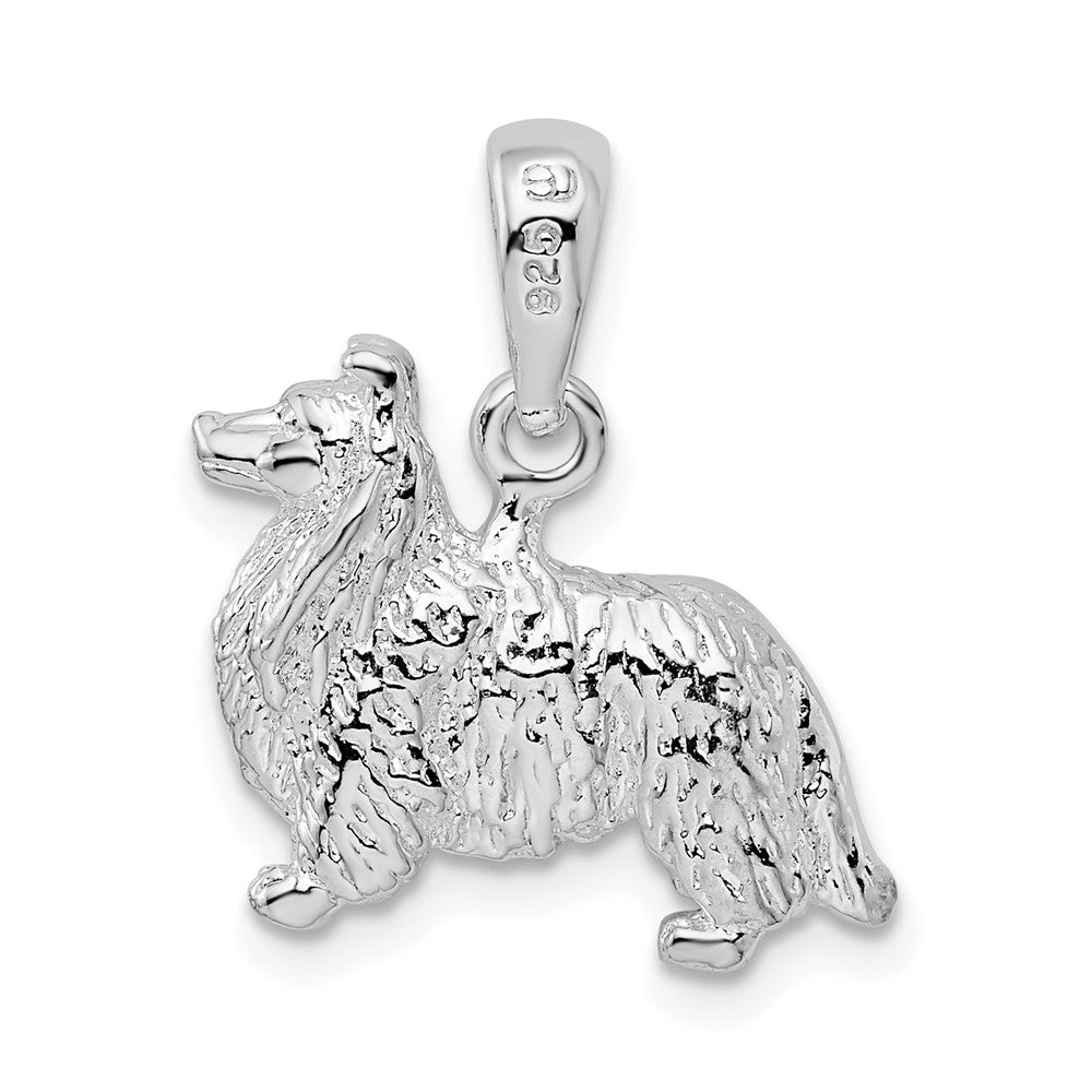 Sterling Silver Rhodium-plated Textured 3D Shetland Sheepdog Pendant