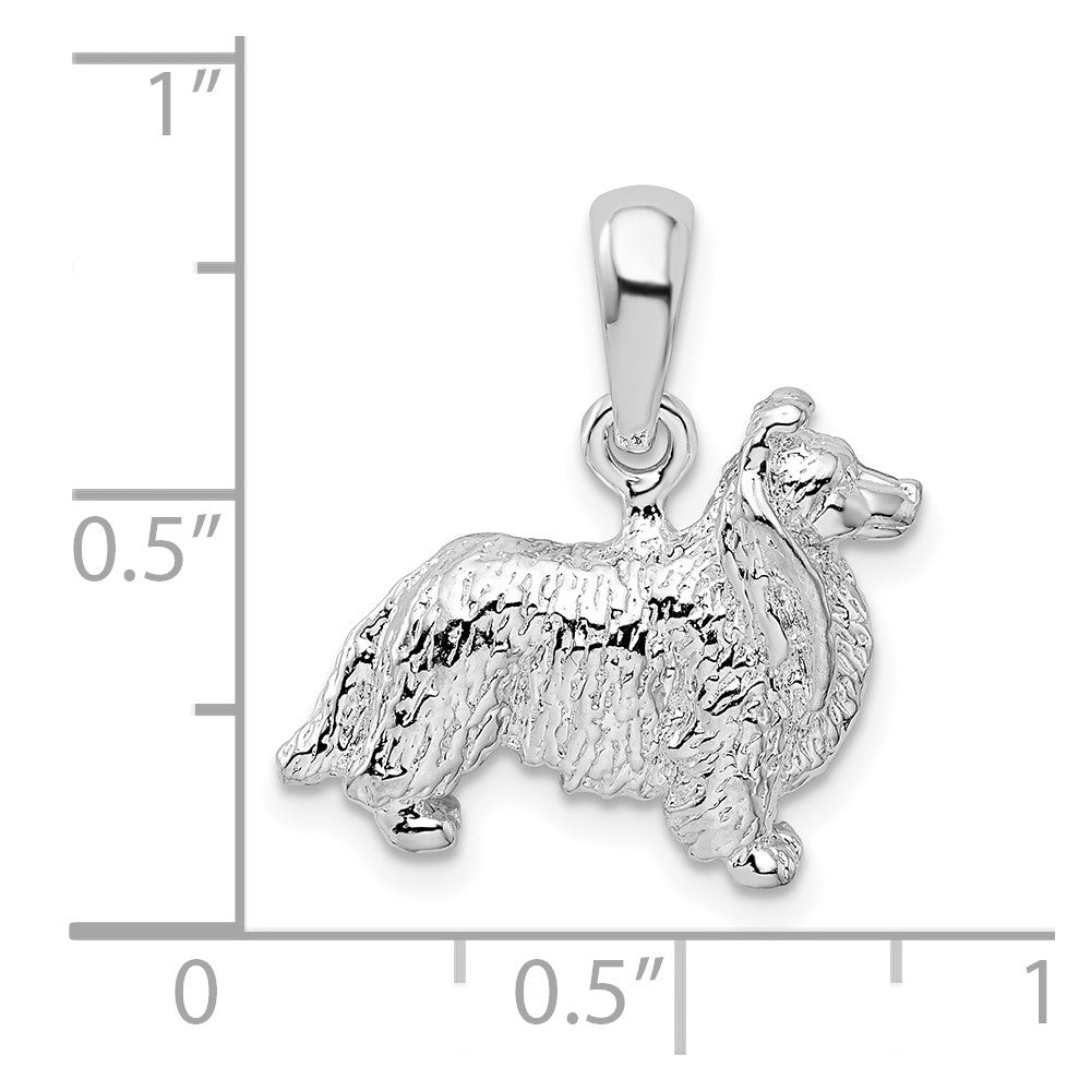 Sterling Silver Rhodium-plated Textured 3D Shetland Sheepdog Pendant