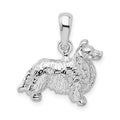 Sterling Silver Rhodium-plated Textured 3D Shetland Sheepdog Pendant