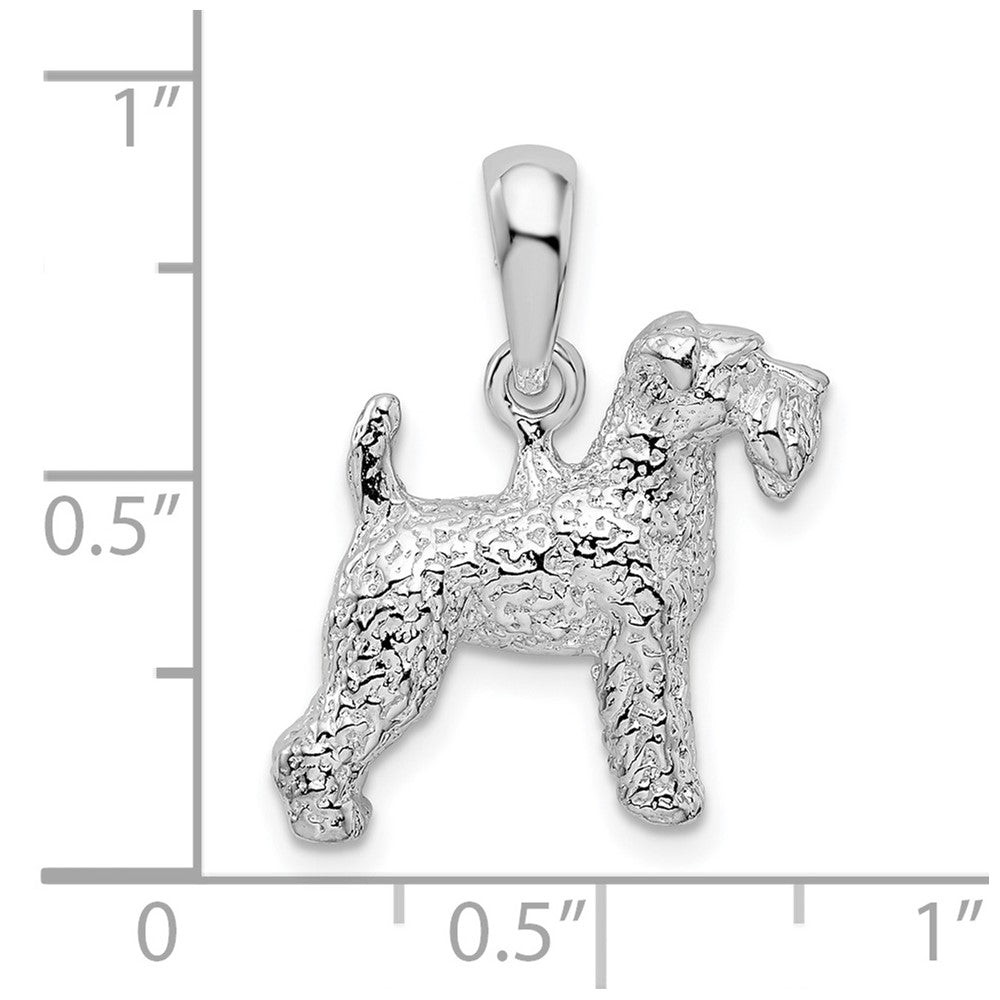 Sterling Silver Rhodium-plated Textured 3D Welsh Terrier Pendant