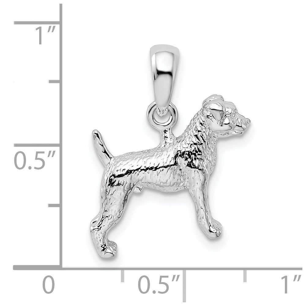 Sterling Silver Rhodium-plated Textured 3D Jack Russell Terrier Pendant