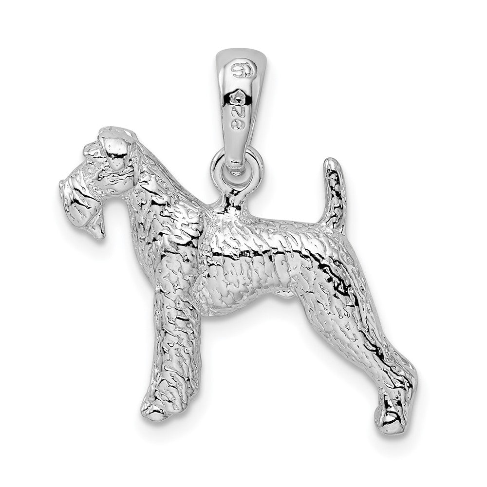Sterling Silver Rhodium-plated Textured 3D Airedale Terrier Pendant