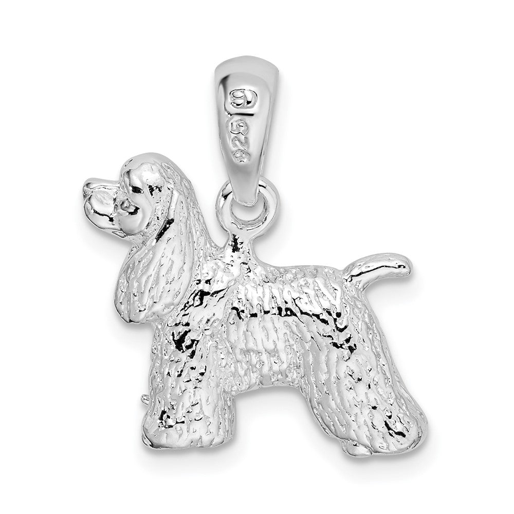 Sterling Silver Rhodium-plated Textured 3D Cocker Spaniel Pendant