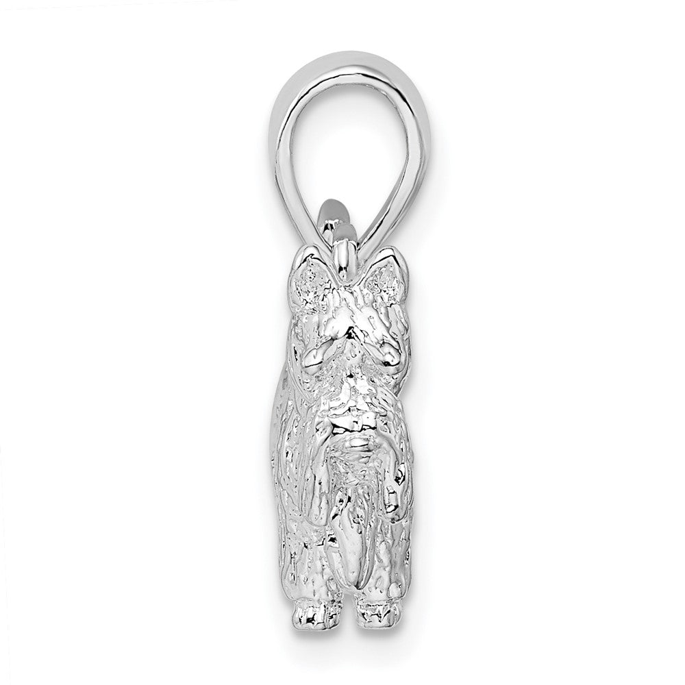 Sterling Silver Rhodium-plated Textured 3D Scottish Terrier Pendant