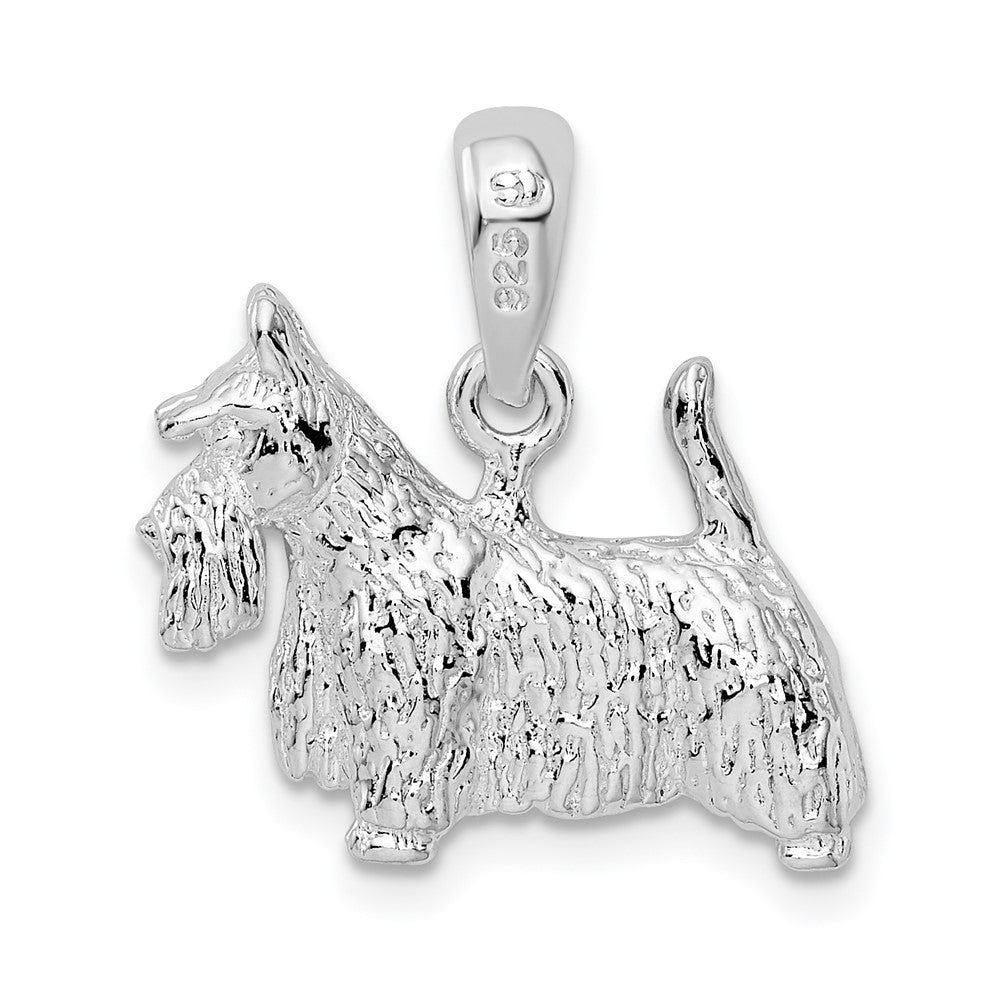 Sterling Silver Rhodium-plated Textured 3D Scottish Terrier Pendant