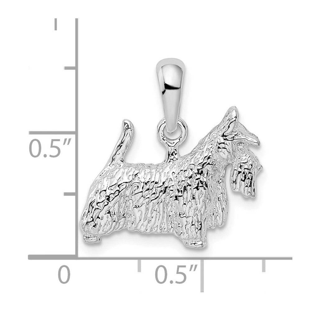 Sterling Silver Rhodium-plated Textured 3D Scottish Terrier Pendant