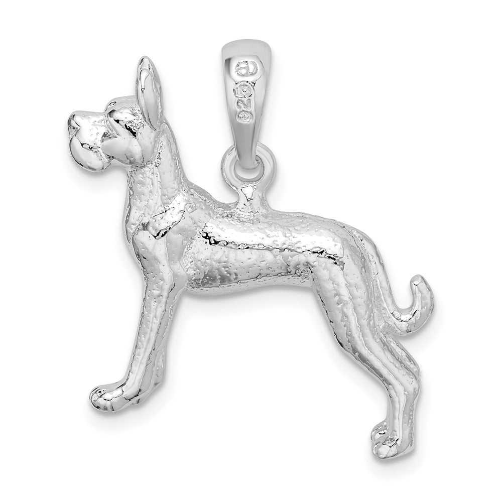 Sterling Silver Rhodium-plated Textured 3D Great Dane Pendant