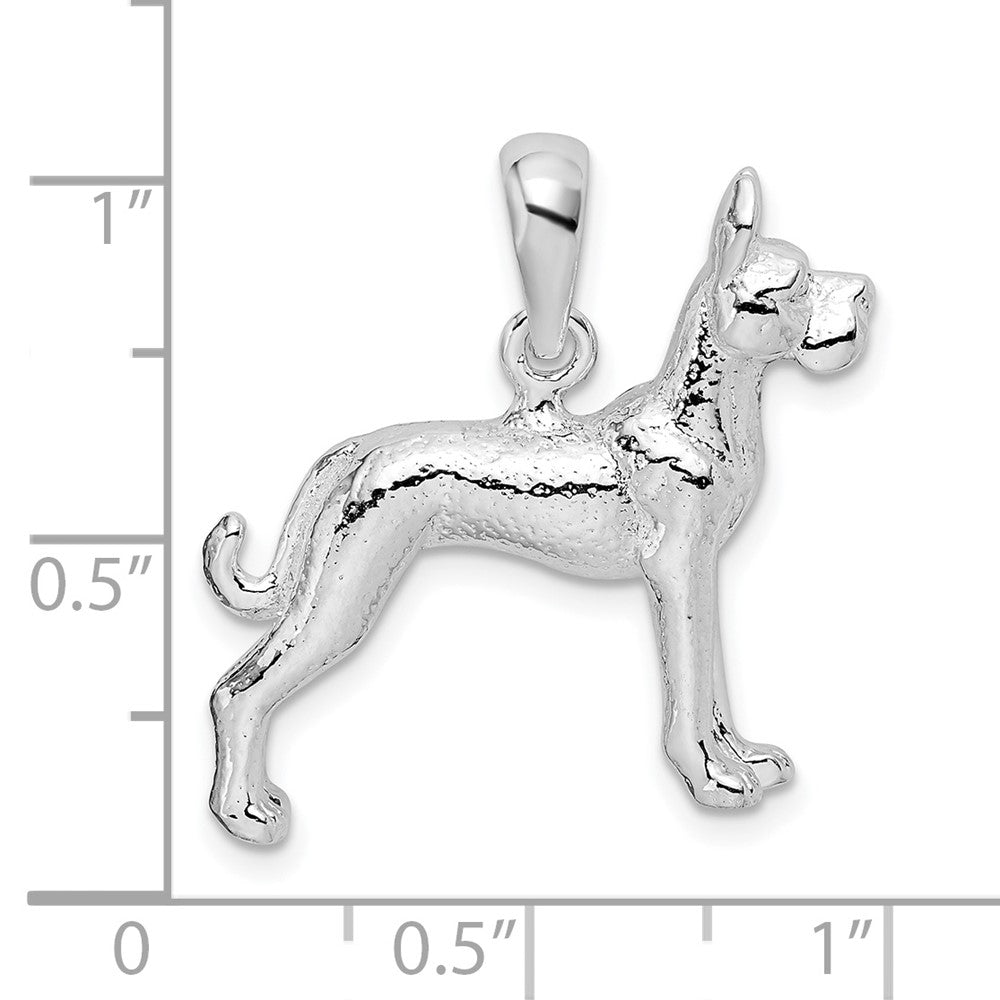 Sterling Silver Rhodium-plated Textured 3D Great Dane Pendant