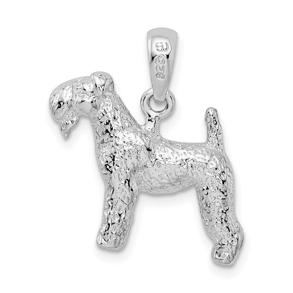 Sterling Silver Rhodium-plated Textured 3D Kerry Blue Terrier Pendant
