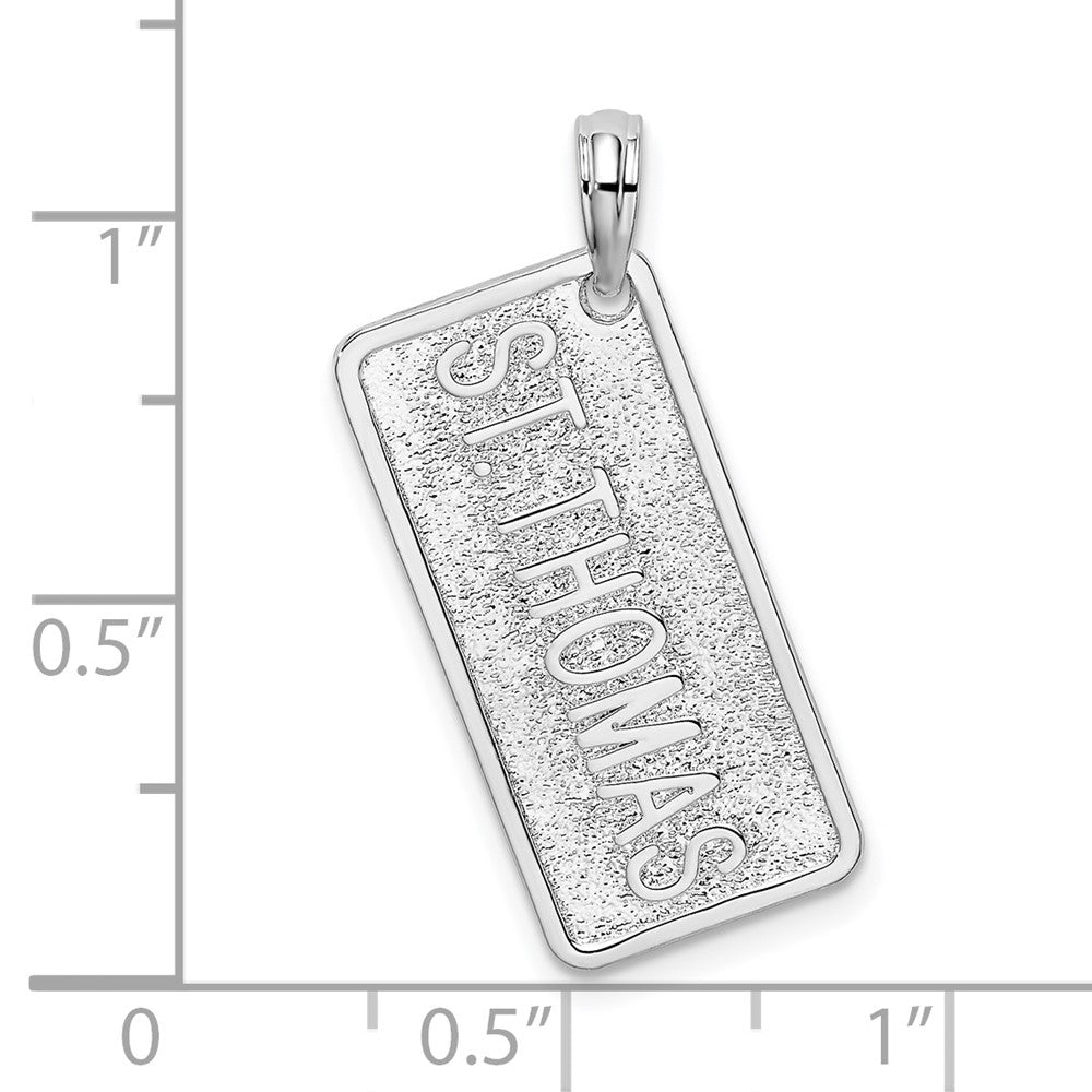 Sterling Silver Rhodium-plated St. Thomas License Plate Pendant