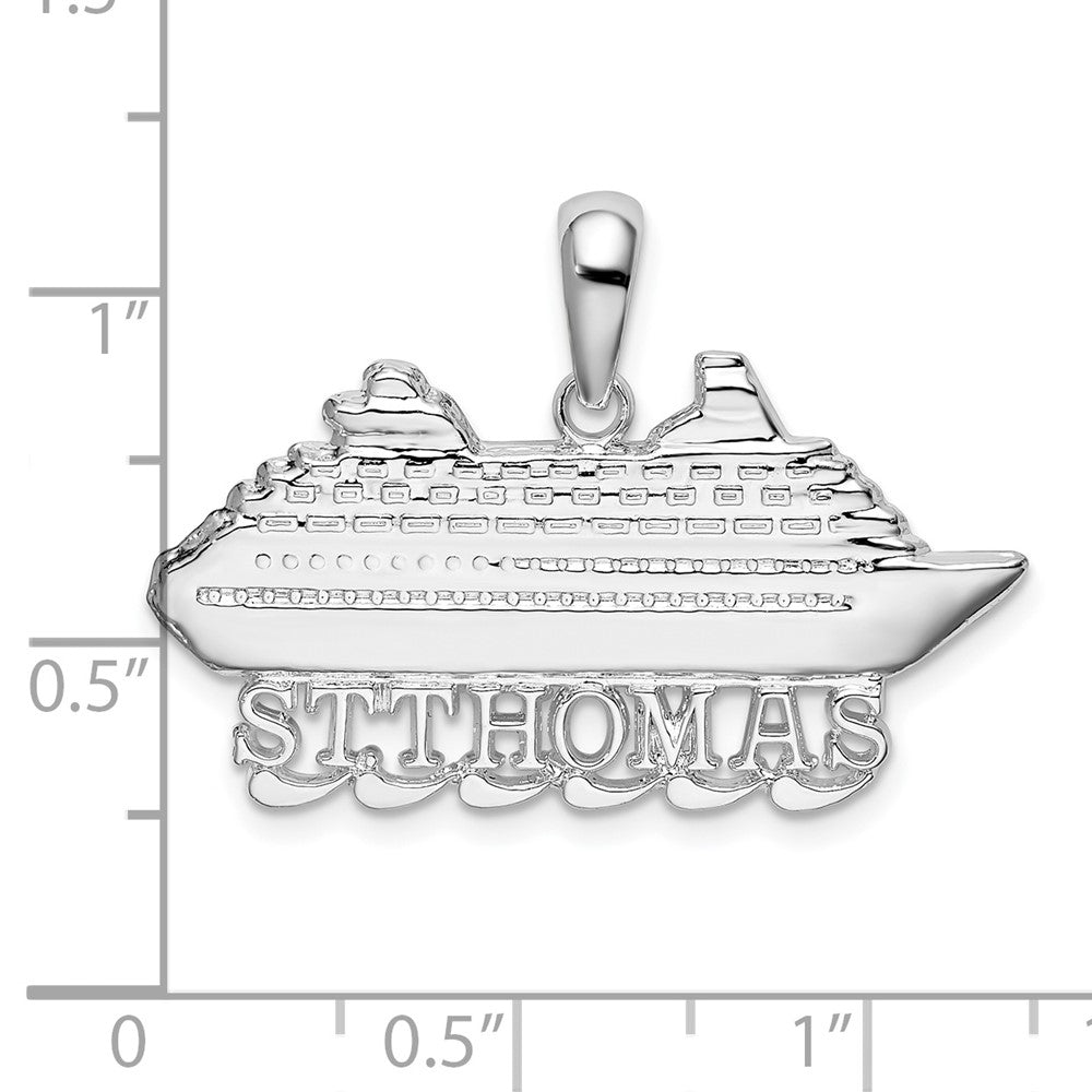 Sterling Silver Rhodium-plated Polished St. Thomas Cruise Ship Pendant