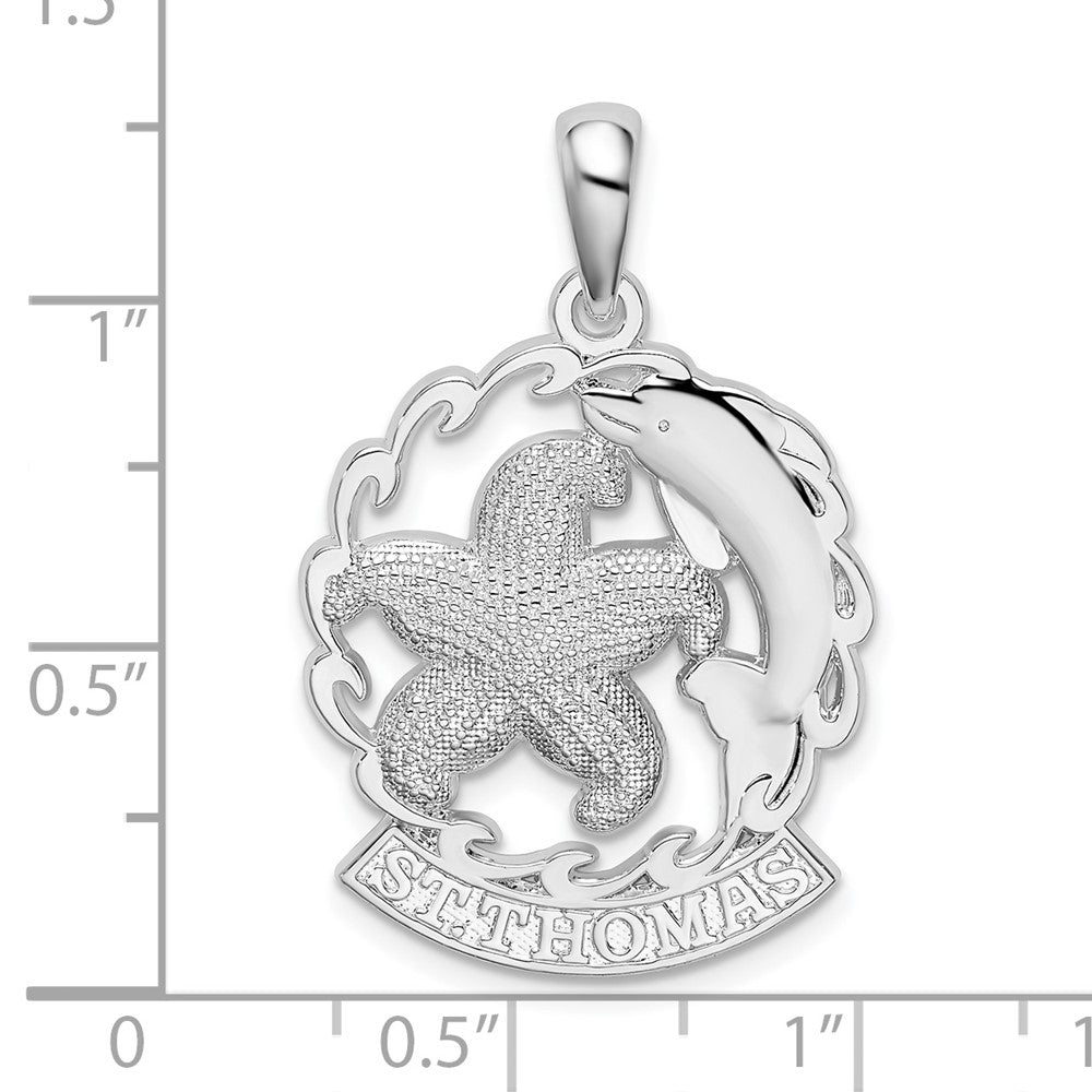 Sterling Silver Rhod-plated St. Thomas Starfish and Dolphin Pendant