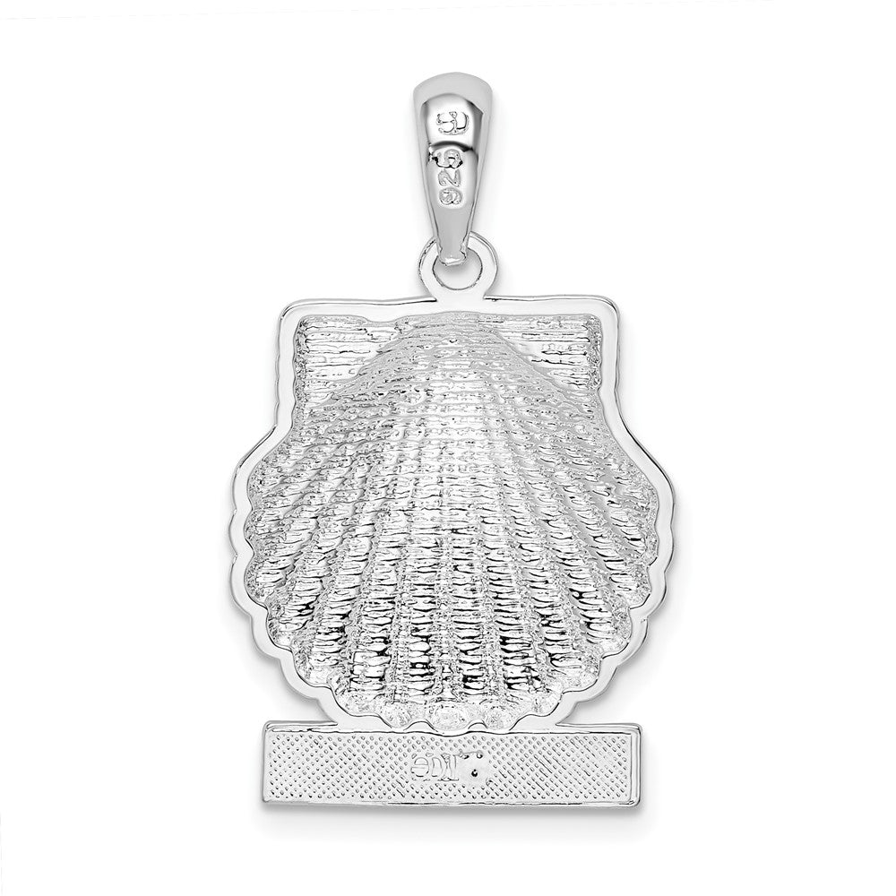 Sterling Silver Rhod-plated Polished St. Thomas Scallop Shell Pendant