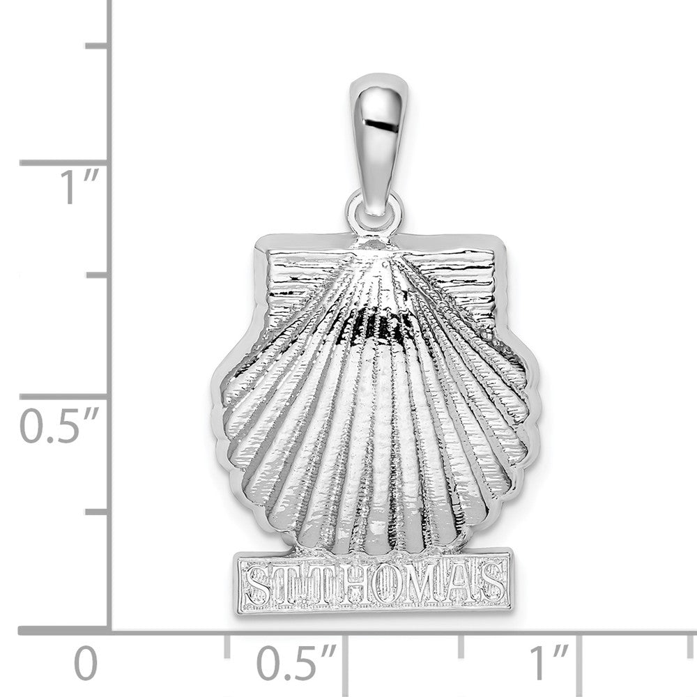 Sterling Silver Rhod-plated Polished St. Thomas Scallop Shell Pendant