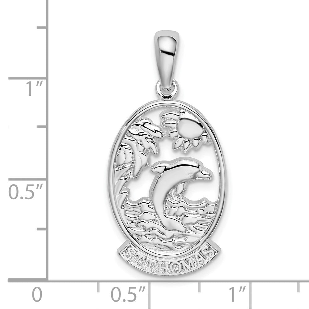 Sterling Silver Rhodium-plated St. Thomas Dolphin Sunset Pendant