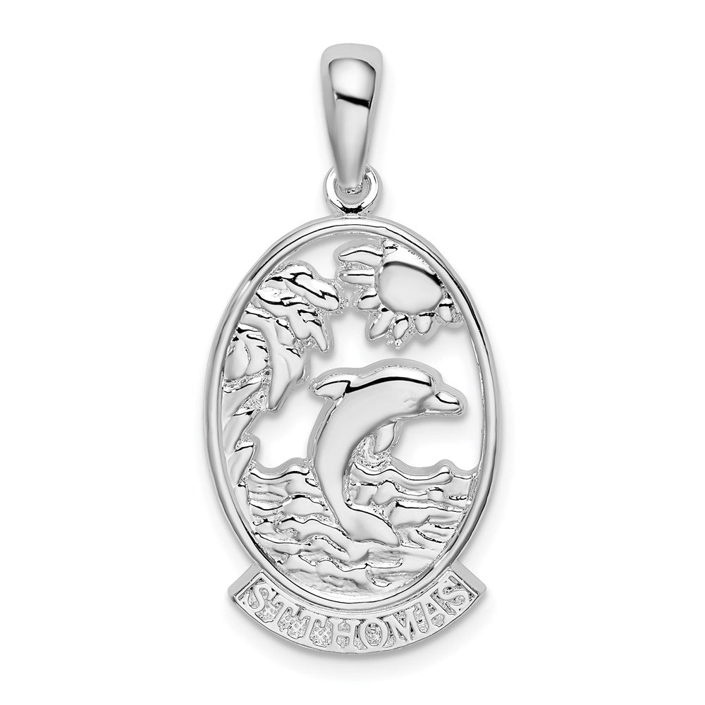 Sterling Silver Rhodium-plated St. Thomas Dolphin Sunset Pendant