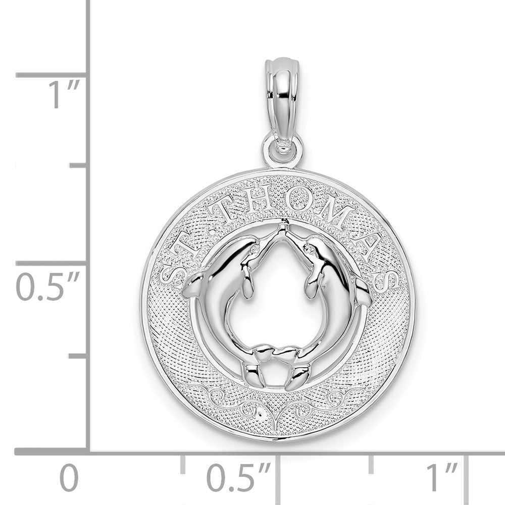 Sterling Silver Rhodium-plated St. Thomas Circle w/Dolphins Pendant