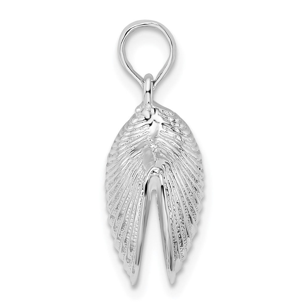 Sterling Silver Rhodium-plated Polished 3D Clam Shell Pendant