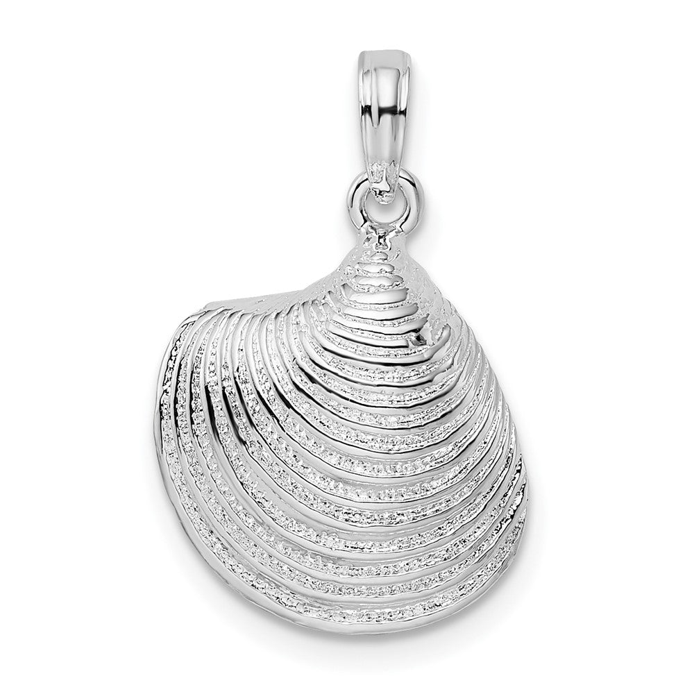 Sterling Silver Rhodium-plated Polished 3D Clam Shell Pendant