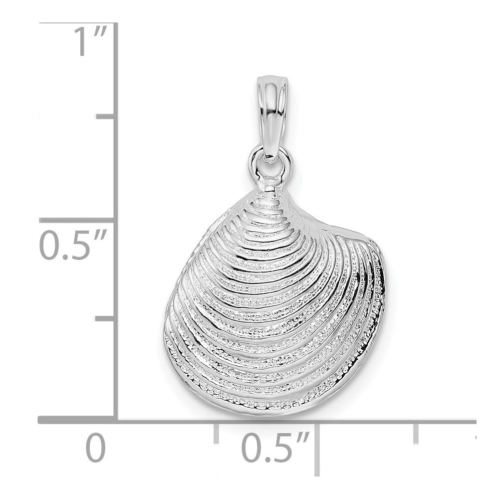 Sterling Silver Rhodium-plated Polished 3D Clam Shell Pendant