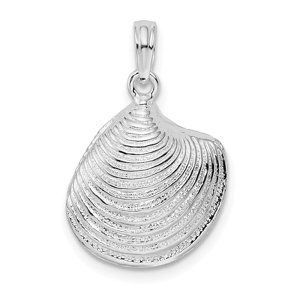 Sterling Silver Rhodium-plated Polished 3D Clam Shell Pendant