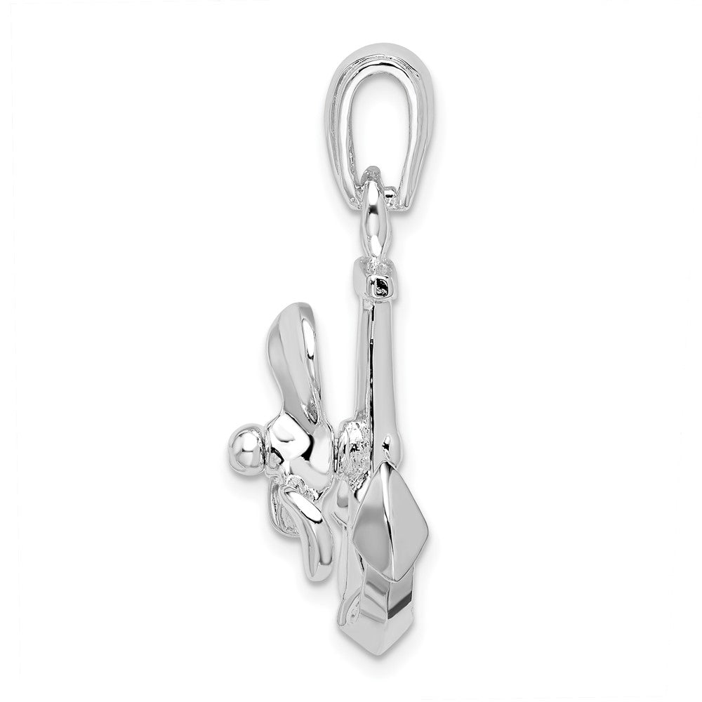 Sterling Silver Rhodium-plated Moveable 3D Anchor w/Propeller Pendant