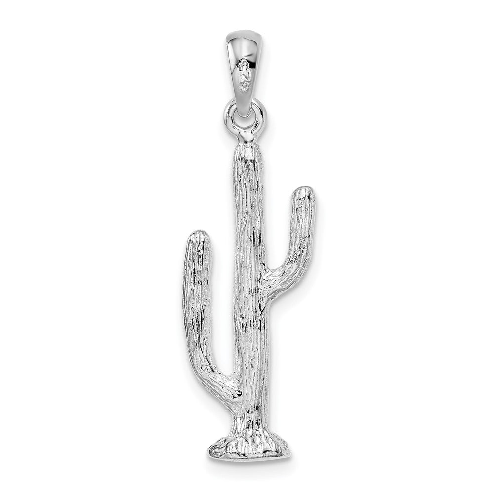 Sterling Silver Rhodium-plated Polished 3D Saguaro Cactus Pendant