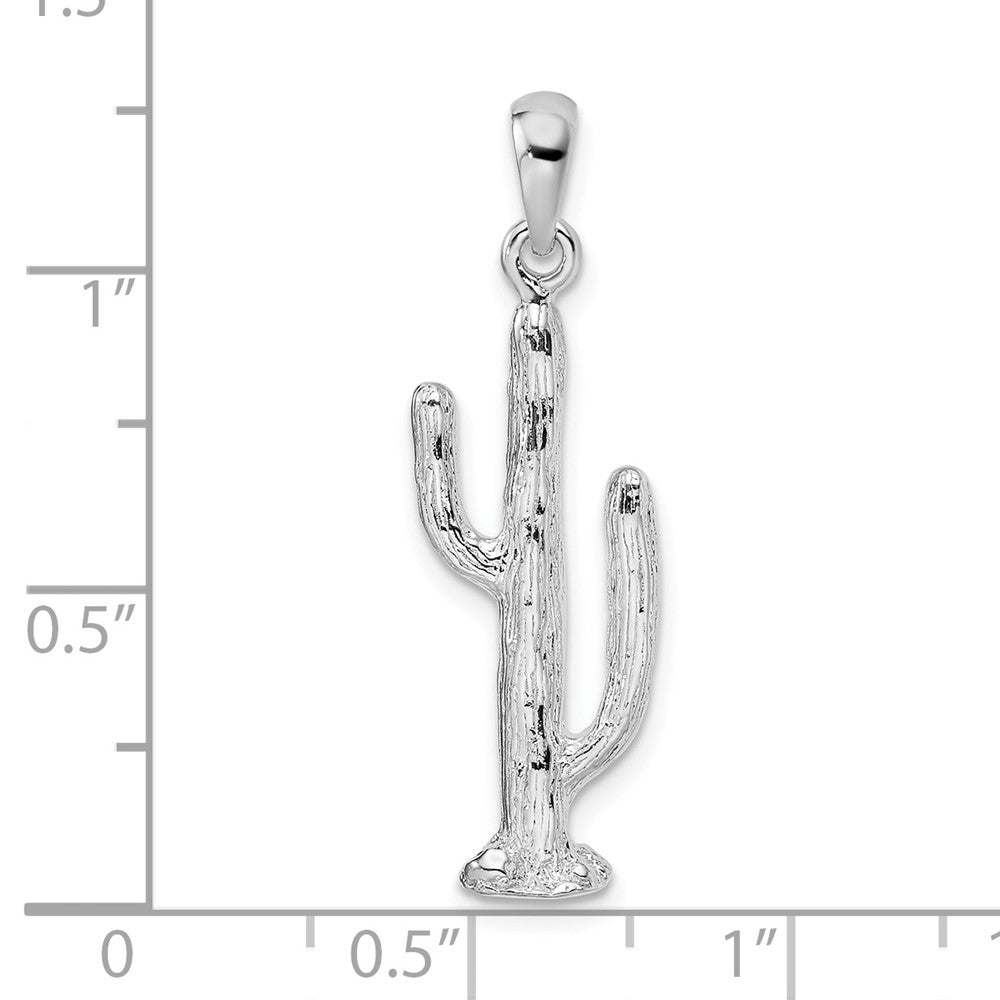 Sterling Silver Rhodium-plated Polished 3D Saguaro Cactus Pendant