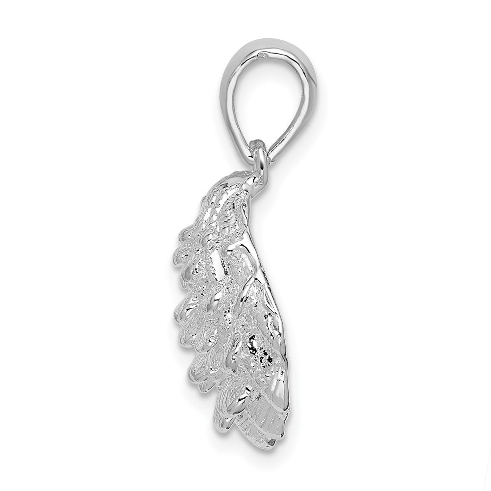 Sterling Silver Rhodium-plated Textured Oyster Shell Pendant