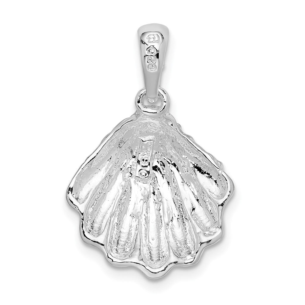 Sterling Silver Rhodium-plated Textured Oyster Shell Pendant