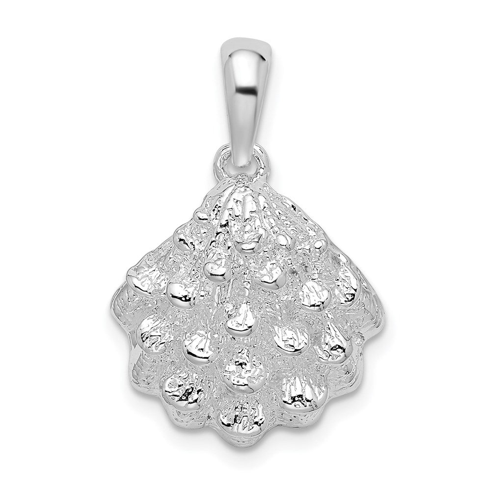 Sterling Silver Rhodium-plated Textured Oyster Shell Pendant