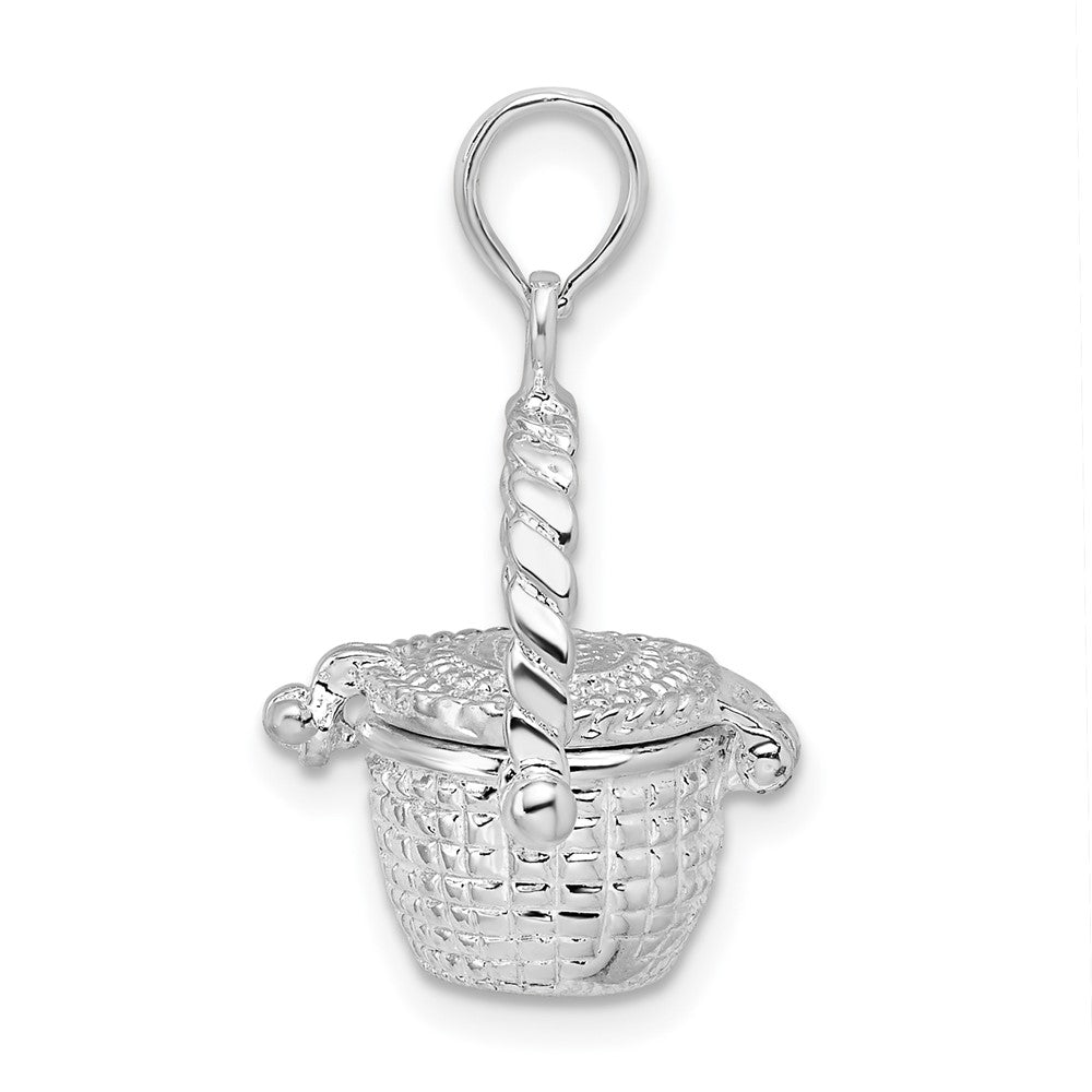 Sterling Silver Rhodium-plated Moveable 3D Nantucket Basket Pendant