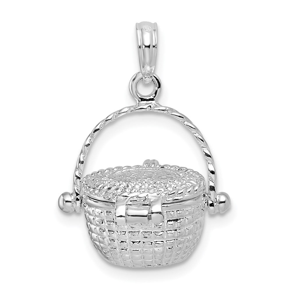Sterling Silver Rhodium-plated Moveable 3D Nantucket Basket Pendant